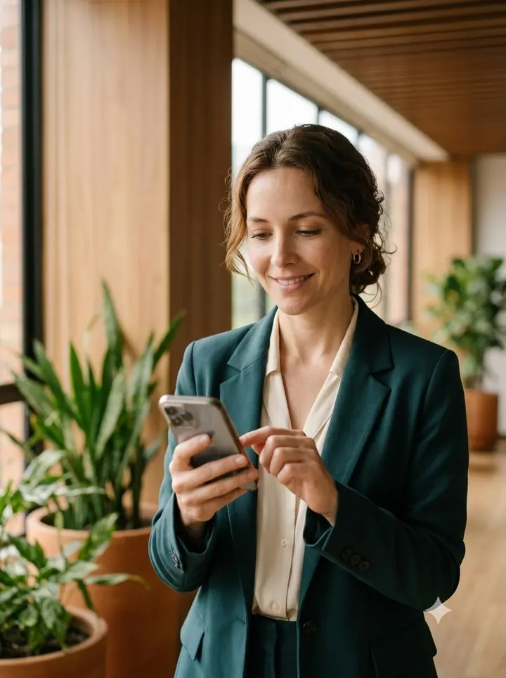 Gerente de finanzas aprobando un gasto desde su celular